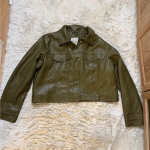 bagatelle Olive Green Leather Trucker Jacket